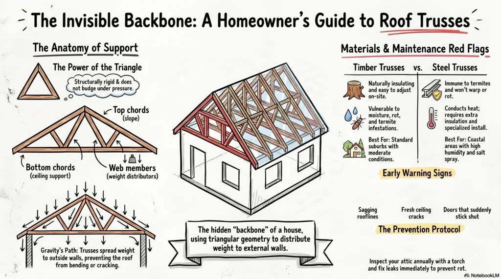 Your roof truss holds up everything above your head. Read this blog to know how timber and steel trusses actually work and what damages them some tips and tricks