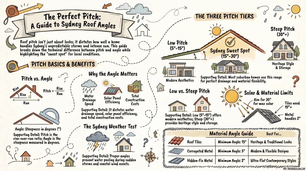 Building or replacing a roof in Sydney? Read the blog to learn how roof pitch affects the solar performance, drainage system, and roofing materials.