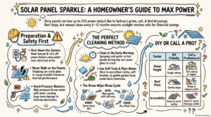 Solar panels not giving the right power output? It's time to clean them. Before that, read the guide to clean the solar panels safely. Covers methods and all the precautions.