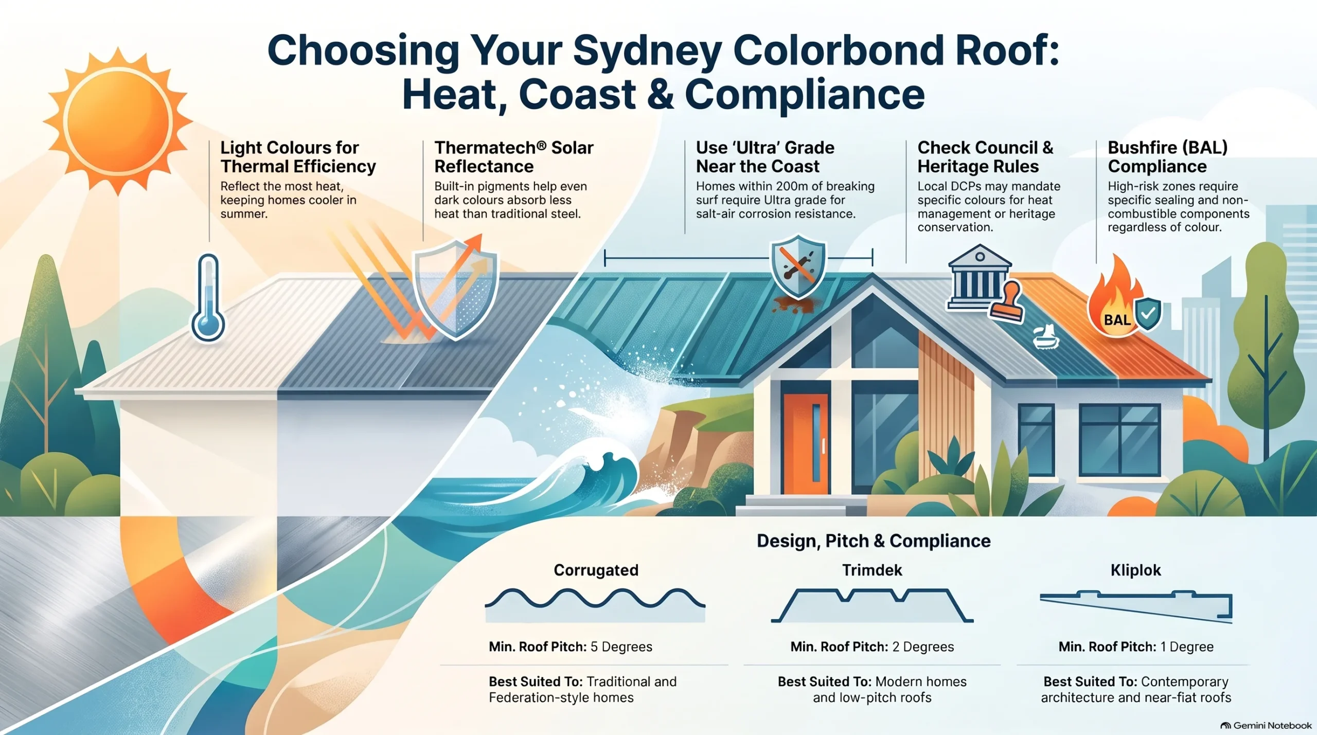Colorbond Roof Colours for Sydney Homes: A Heat, Coastal and Council Guide